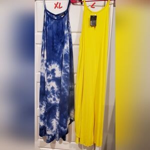 Elegant Blue Tie-Dye and Yellow Maxi Dress Set
